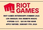 Riot Games Internships Summer 2026: Remote Roles for Teamfight Tactics & AI Research