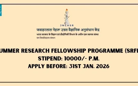 JNCASR Summer Research Fellowship Programme (SRFP) 2026