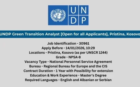 Green Transition Analyst at UNDP [Open for all Applicants], Pristina, Kosovo