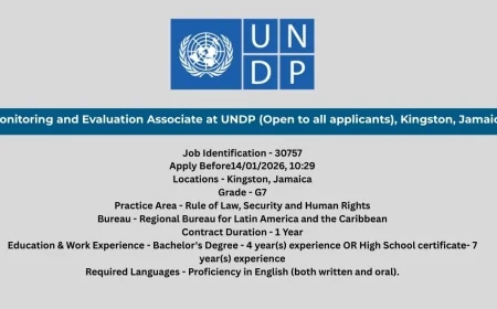 Monitoring and Evaluation Associate at UNDP (Open to all applicants), Kingston, Jamaica