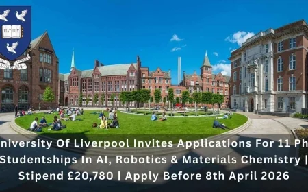 University Of Liverpool Invites Applications For 11 Phd Studentships In AI, Robotics & Materials Chemistry | Stipend £20,780 | Apply Before 8th April 2026