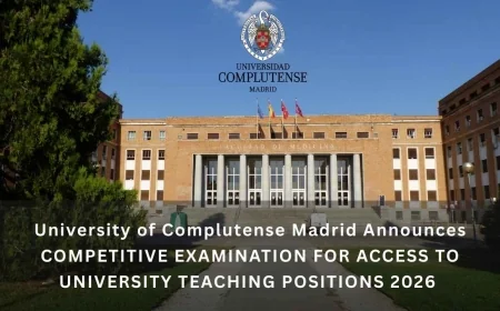 University of Complutense Madrid Announces COMPETITIVE EXAMINATION FOR ACCESS TO UNIVERSITY TEACHING POSITIONS 2026