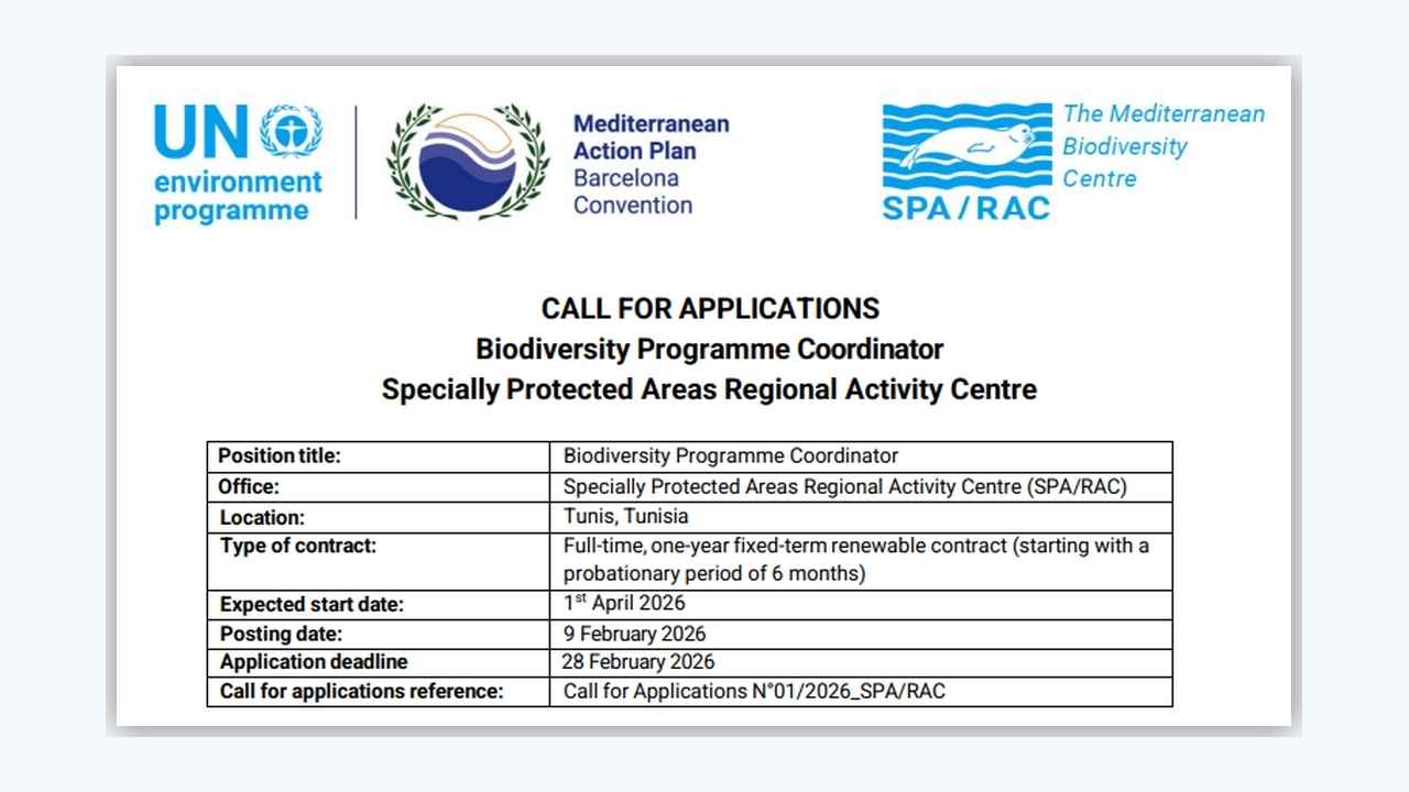 United Nations Biodiversity Programme Coordinator (SPA/RAC – UNEP/MAP) 2026 | Tunis, Tunisia