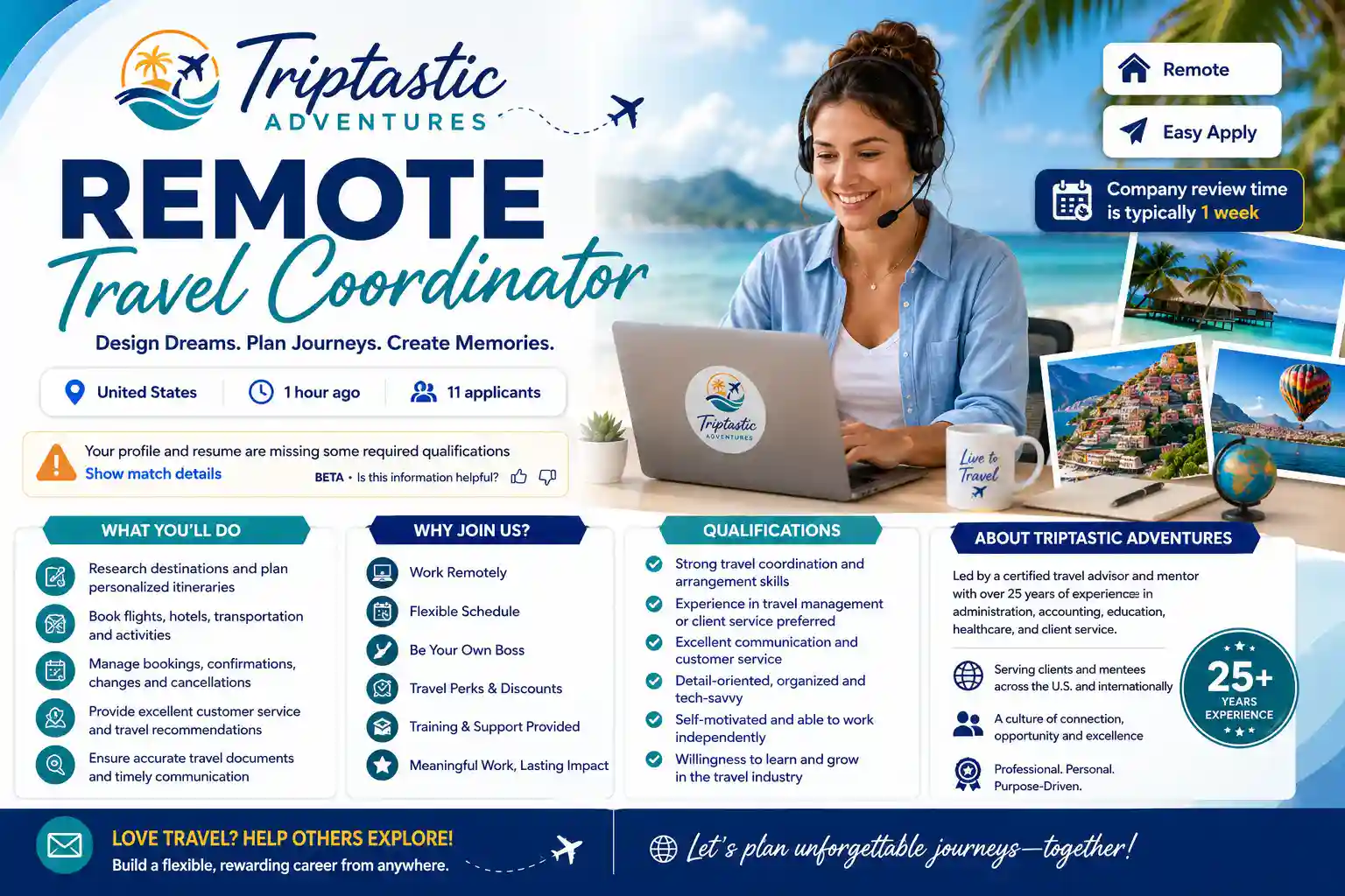 Remote Travel Coordinator at Triptastic Adventures